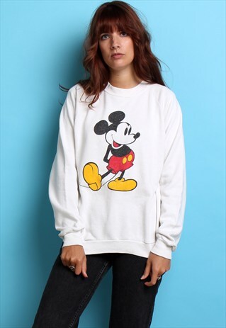 80S VINTAGE WHITE MICKEY MOUSE SWEATER