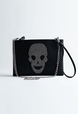 Genuine Leather Skull Chain Clutch Bag