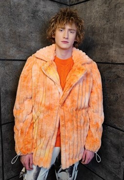 Tie-dye fleece coat handmade 2in1 hood trench jacket orange