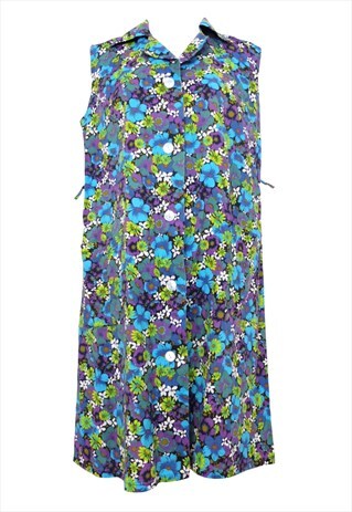 VINTAGE TANK SHIFT DRESS 60S MOD PSYCHEDELIC KITSCH FLORAL