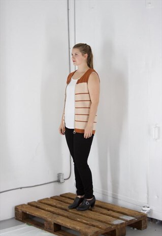 ON SALE SLEEVELESS KNITTED VEST / RETRO BEIGE AND ORANGE VES