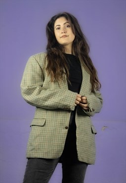 Vintage Incognito Checkered Wool Suit Blazer Jacket in Beige