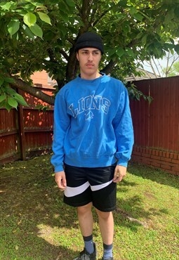 Vintage Blue Detroit Lions Spellout Sweatshirt 