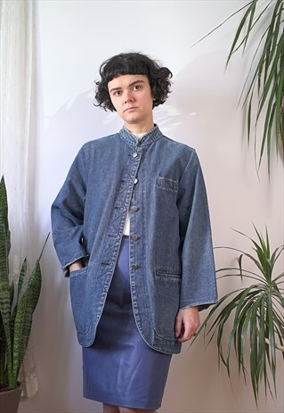 CHINESE LOOK JEANS DENIM JACKET MAO COLLAR