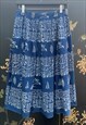 50'S VINTAGE LADIES BLUE WHITE FULL MIDI SKIRT