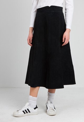 VINTAGE BLACK LEATHER MAXI SKIRT