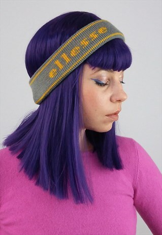 VINTAGE ELLESSE WINTER KNIT SKI HEADBAND GREY YELLOW