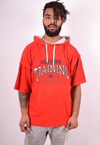 ADIDAS MENS VINTAGE HOODIE JUMPER LARGE RED 90S