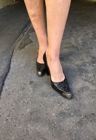 VINTAGE 90' AMAZING COOL REAL LETHER HIGH HEELS