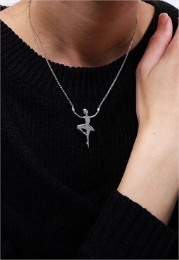 Ballet Dancer Chain Necklace Women Sterling Silver Necklace