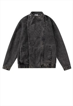 Raised neck denim jacket Japanese style bomber punk coat