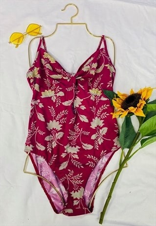 Vintage Y2K Floral Print Sequin High Leg Swimsuit