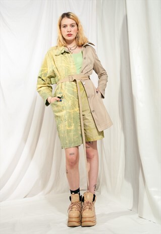 VINTAGE HALF TRENCH COAT 90S REWORKED TIE-DYE DENIM JACKET