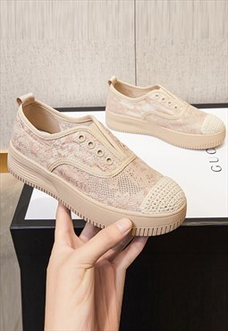 Mesh lace canvas shoes transparent chunky sneakers in brown