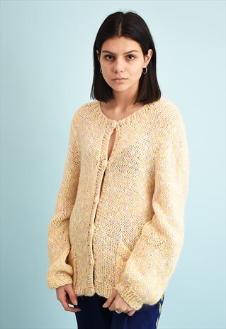 90'S RETRO CHUNKY JAZZY PASTEL KNIT MOMS CARDIGAN