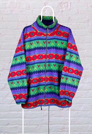 VINTAGE PATTERNED FLEECE JACKET CRAZY PRINT LARGE