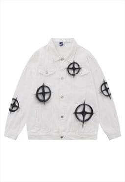 Target print denim jacket utility varsity grunge jean bomber