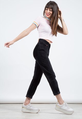 VINTAGE 80S REWORKED LEVI'S BOYFRIEND JEANS BLACK / 0051