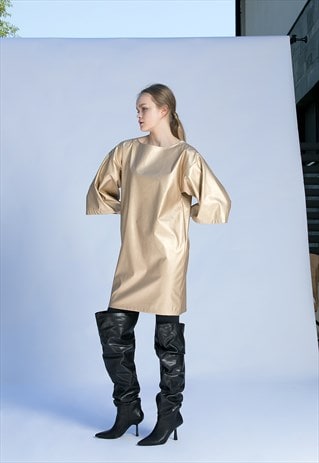 Gold Vegan Leather Loose Oversized Dress