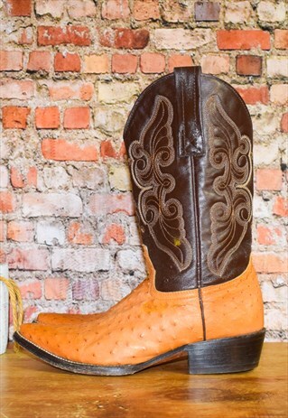 TAN AND BROWN VINTAGE COWGIRL BOOTS