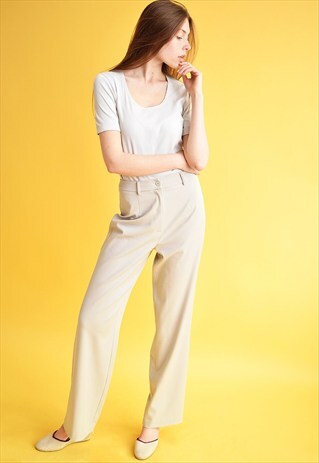 VINTAGE 90'S RETRO CLASSY BEIGE MINIMALIST TROUSERS