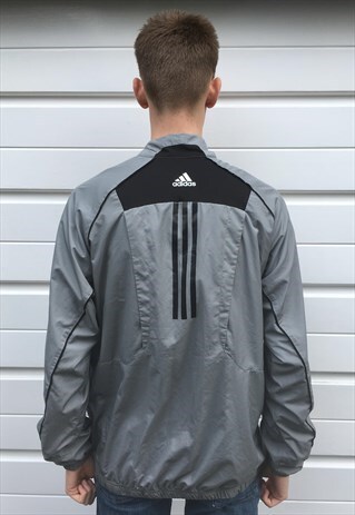 MENS ADIDAS JACKET GREY BLACK QUARTER ZIP PULLOVER COAT