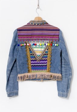 Boho denim jacket embellished jean festival