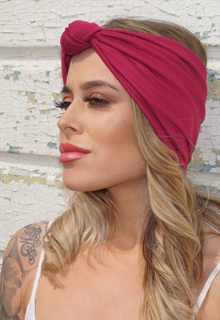FESTIVAL DEEP RED TOP KNOT STRETCH TURBAN HEADBAND