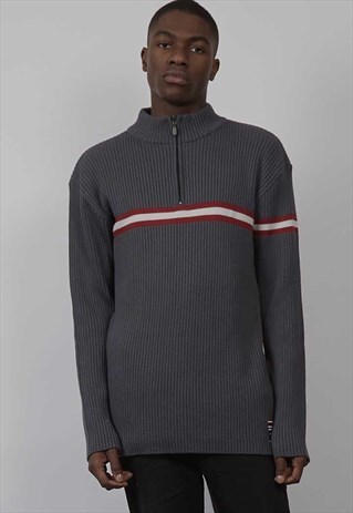 VINTAGE 90'S FILA STRIPE ZIP-UP GREY JUMPER