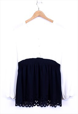 Vintage Two Piece Dress White / Navy With Buttons