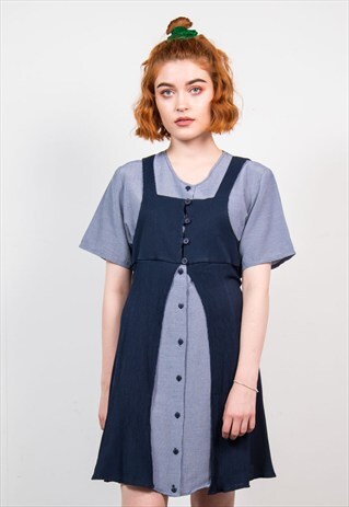 VINTAGE 90'S PINAFORE STYLE NAVY MINI DRESS