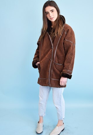 80'S RETRO FAUX FUR DETAILING SHEARLING COAT