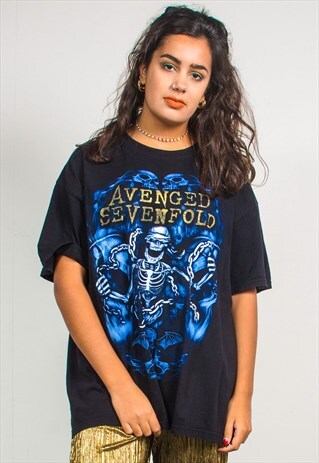 VINTAGE 90'S BLACK AVENGED SEVENFOLD BAND T-SHIRT