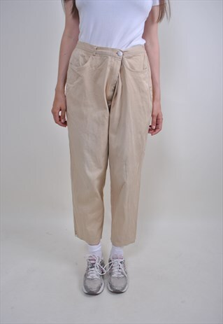 80S BEIGE MILITARY STRAIGHT CHINOS TROUSERS