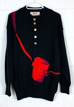Vintage Knitted Jumper Grey Red Patterned