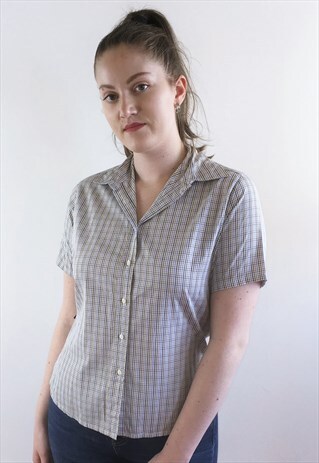 WOMENS BARBOUR SHIRT BLUE CHECKED PATTERNED SHORT SLEEVE TOP