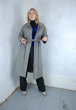 Vintage 80's long glam rave party trench coat jacket in grey