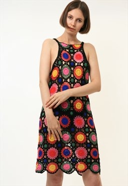 H&M Coachella Crochet Multicolor Dress Size S M 4326