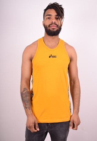 ASICS MENS VINTAGE VEST TOP MEDIUM YELLOW 90S