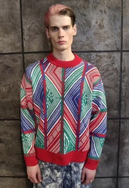 Geometric top Aztec sweatshirt native American jumper in red