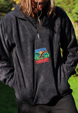 EMBROIDERED DINOSAUR GRAPHIC 1/4 ZIP COSY FLEECE SWEATSHIRT