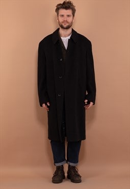 Vintage 90's Men Oversized Wool Blend Coat in Dark Grey
