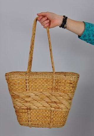 VINTAGE WICKER STRAW BASKET BAG