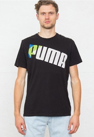 90S VINTAGE BLACK PUMA LOGO CREW NECK T-SHIRT