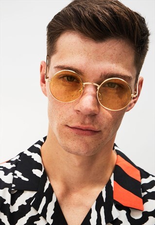 BRONTE - GOLD AND YELLOW CLASSIC ROUND METAL FRAME SUNGLASSE