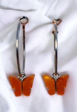 Orange Butterfly Hoop Earrings