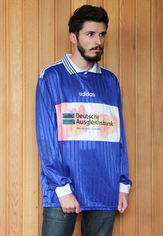 VINTAGE 1990S BLUE ADIDAS PAINT FOOTBALL SHIRT