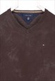VINTAGE 90'S TOMMY HILFIGER SWEATSHIRT KNITTED V NECK BROWN