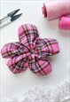 PINK TARTAN FLOWER SCRUNCHIE