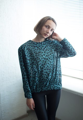 VINTAGE 80'S BLUE/BLACK PATTERNED BLOUSE